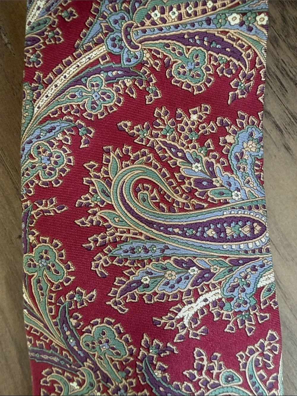 Dior Burgundy Paisley Silk Tie with Blue and Green Accents